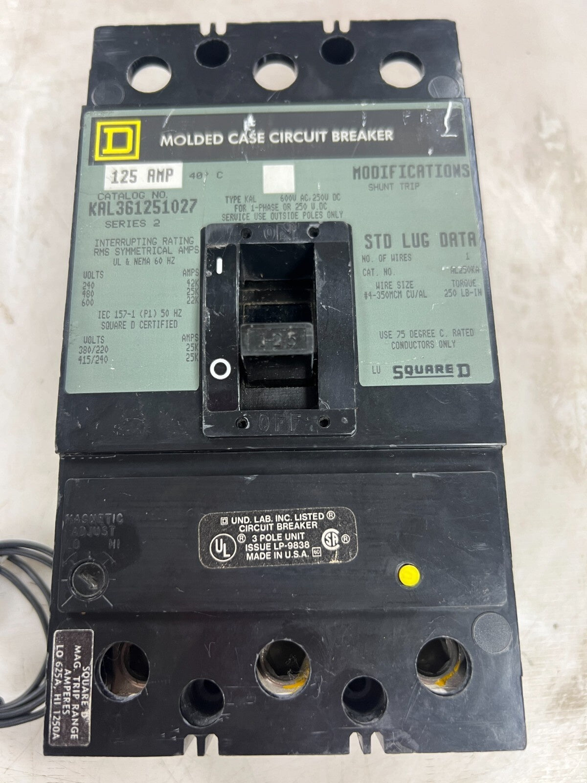 Square D KAL361251027 Used