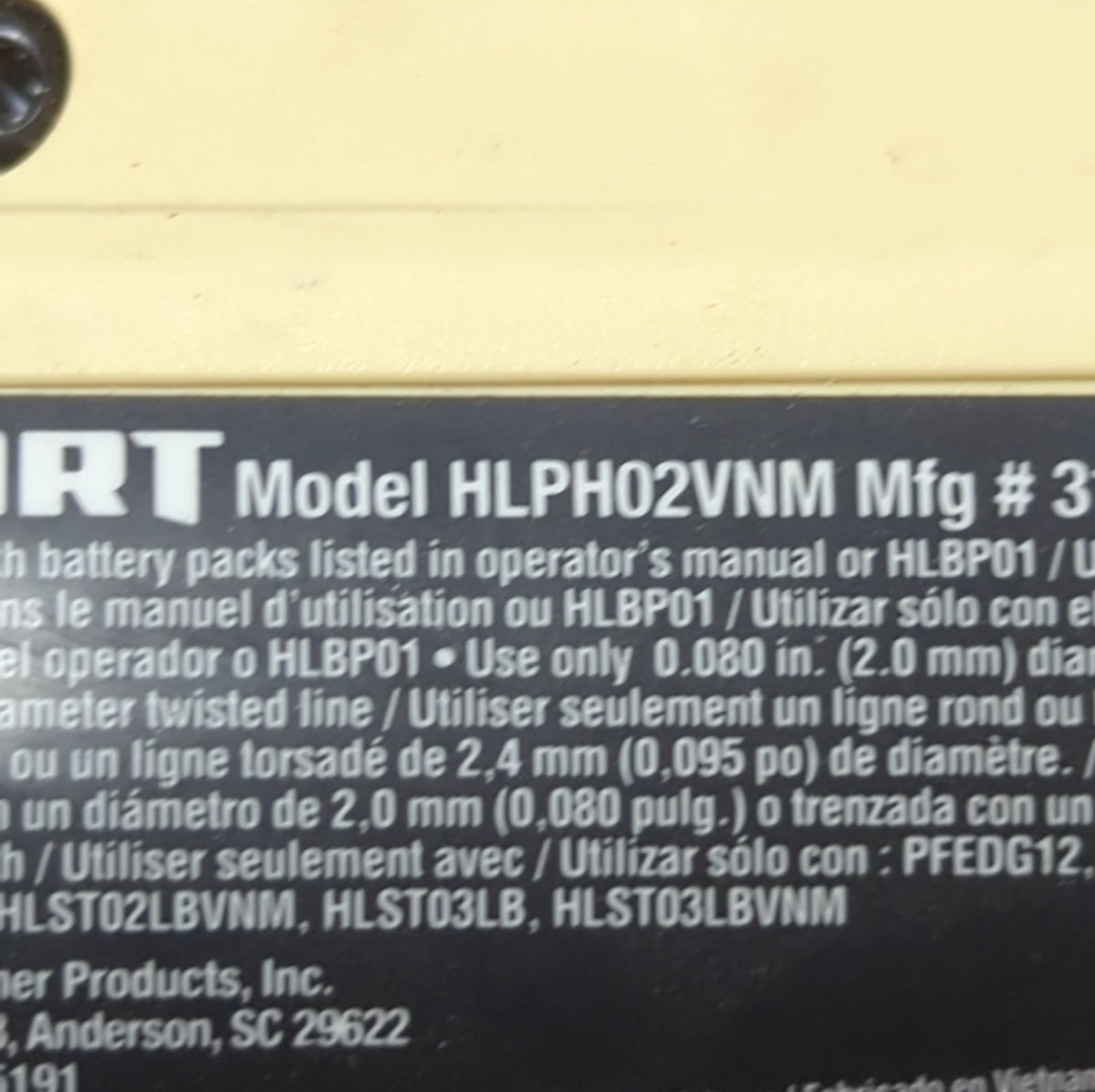 HART Hart Cordless HLPH02VNM Used