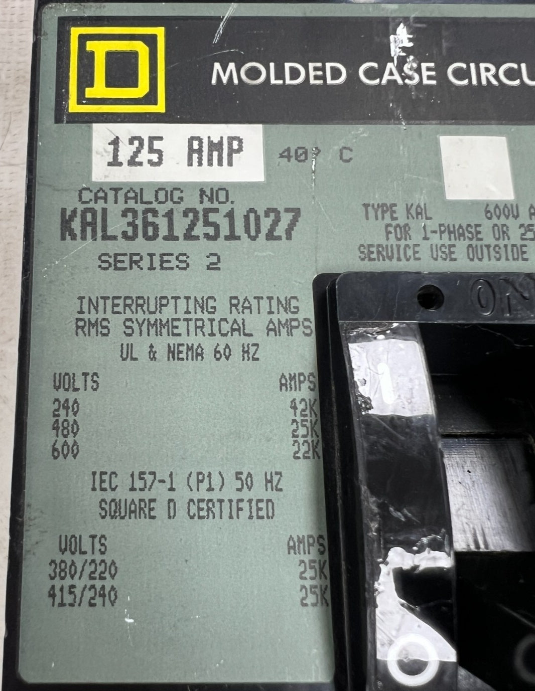 Square D KAL361251027 Used