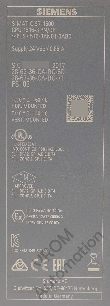 Siemens 6ES7 516-3AN01-0AB0 Used