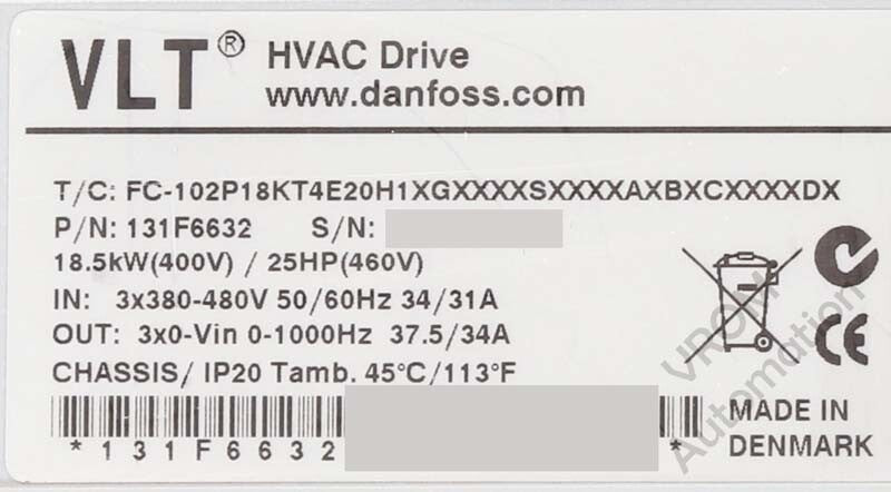 Danfoss FC-102P18KT4E20 Used