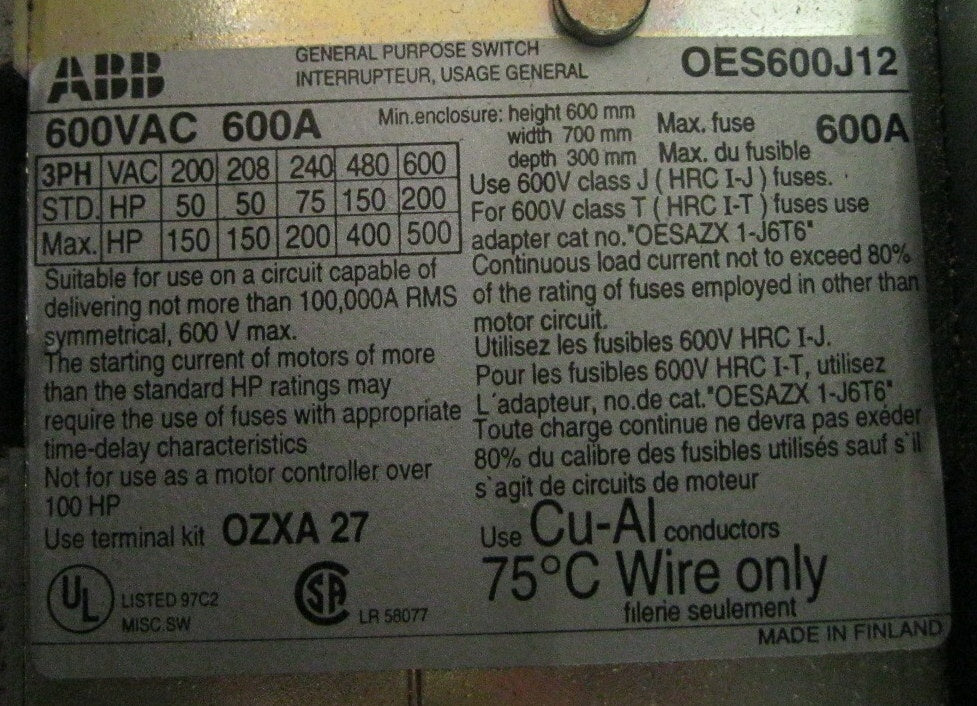 ABB OES600J12 Used