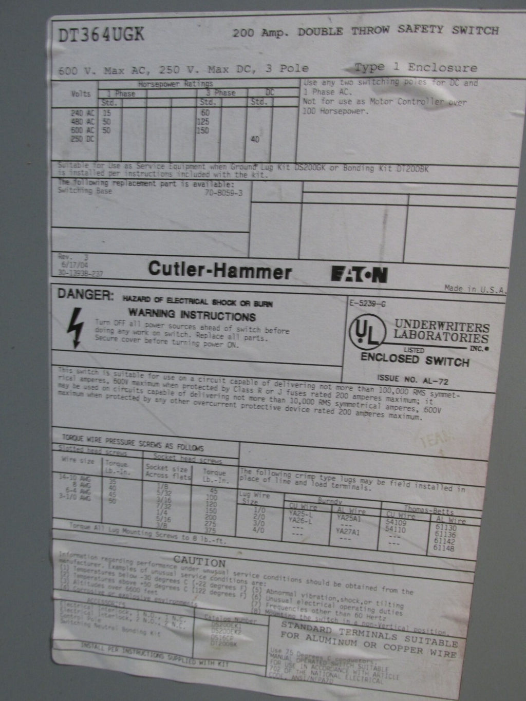 Cutler-Hammer DT364UGK Used