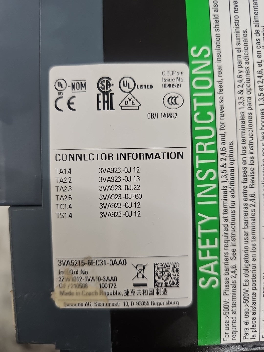 Siemens 3VA5215-6EC31-0AA0 Used