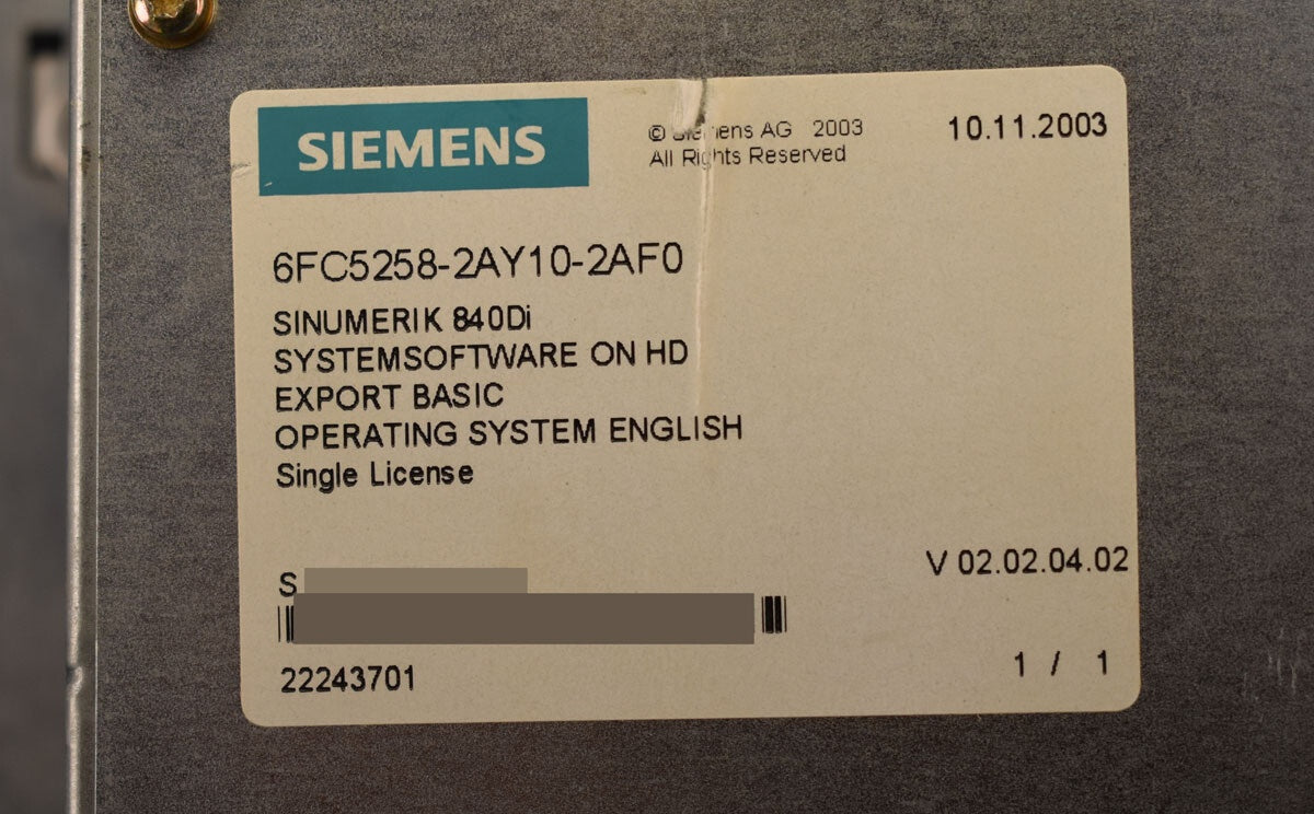 Siemens 6FC5258-2AY10-2AF0 Used