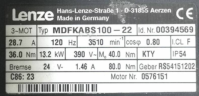 Lenze MDFKABS100-22 Used Industrial Automation Spare Part for Industrial Automation