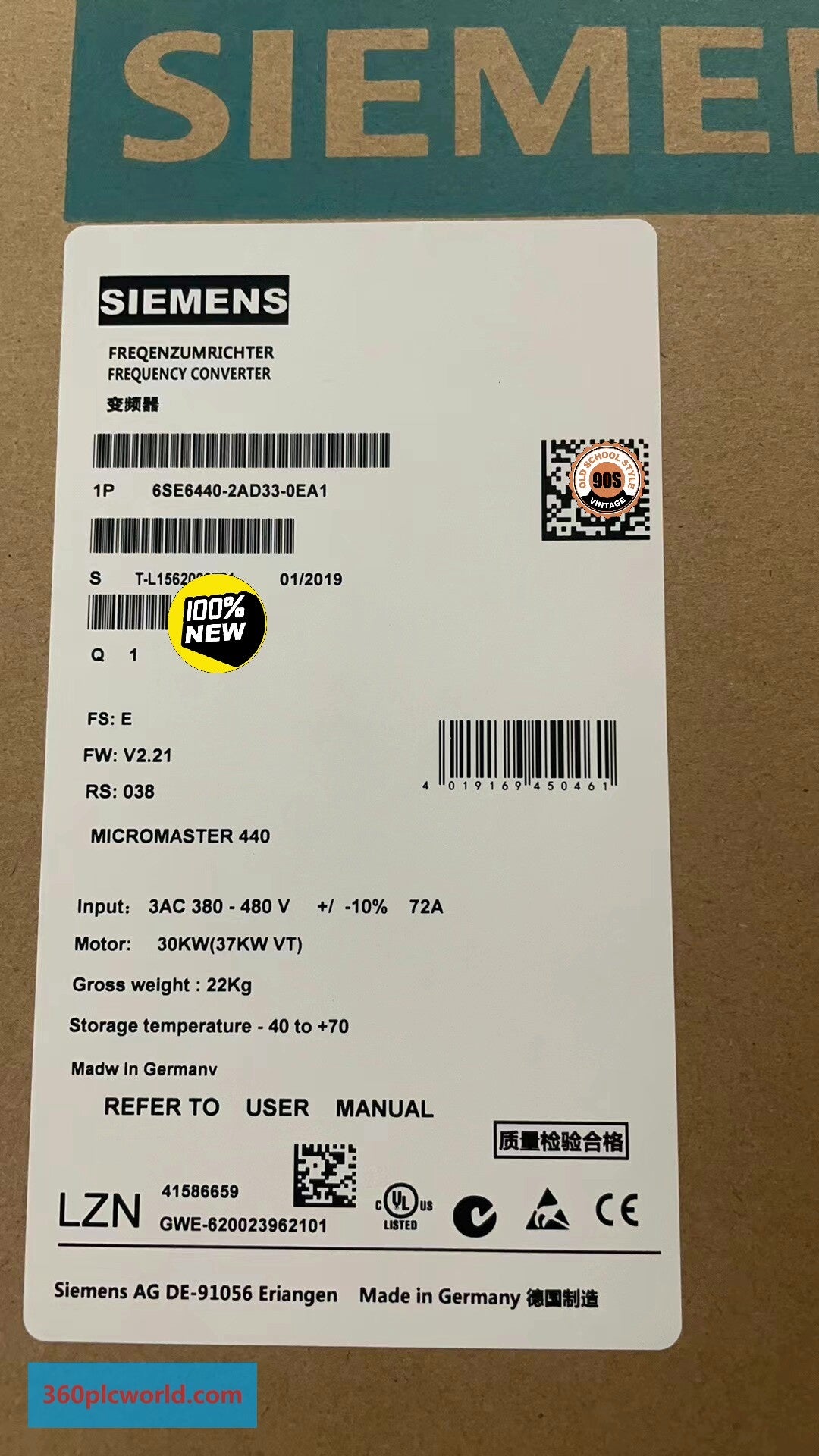 SIEMENS 6SE6440-2AD33-0EA1 New Servo Drives & Motors