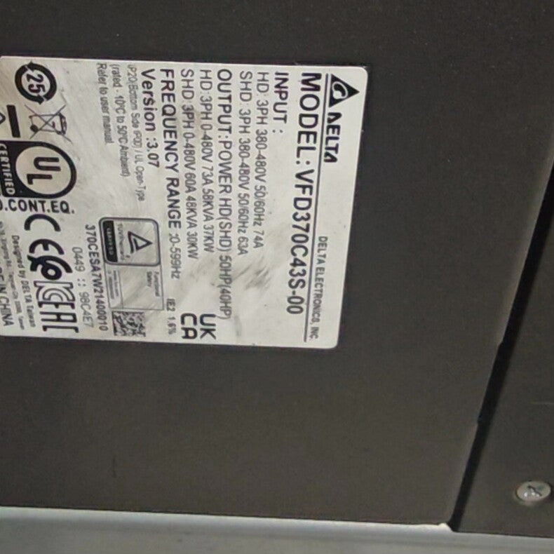 Delta VFD370C43S-00 Used Servo Drive Motor for Industrial Automation