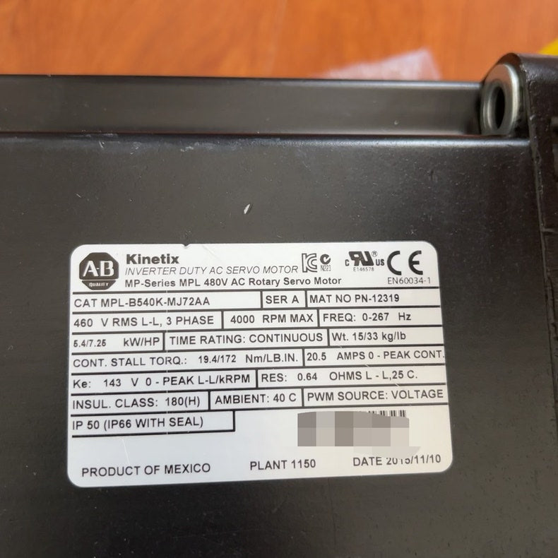Allen-Bradley MPL-B540K-MJ72AA Used Industrial Automation Spare Part for Industrial Automation