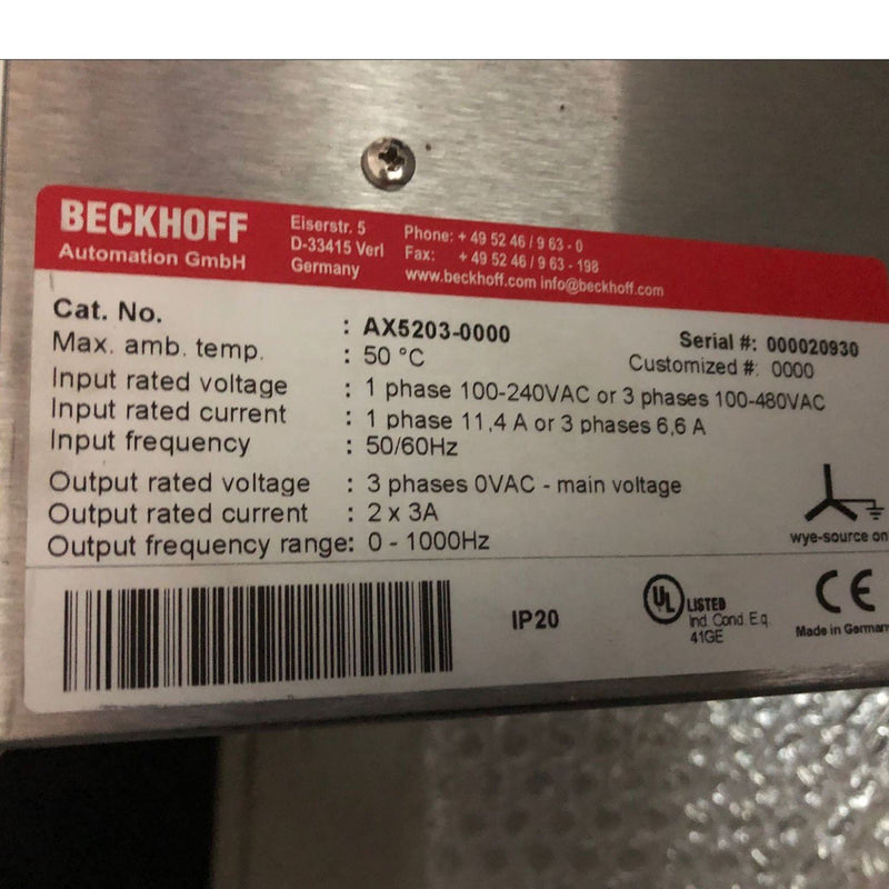 Beckhoff AX5203-0000 AX2010 AC Servo Drive Amplifier