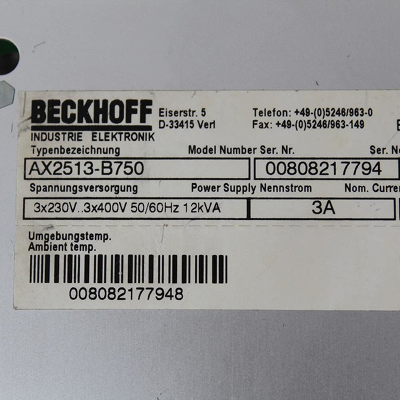 Beckhoff AX2513-B750 Servo Drive