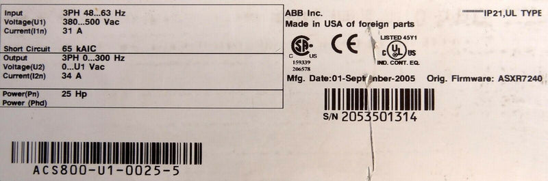 ABB ACS800-U1-0025-5